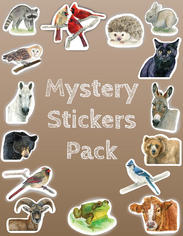 Mystery Sticker Pack Mystery Grab Bag with Random Stickers Random Animal Sticker Packs Vinyl Stickers Watercolor Animal Stickers